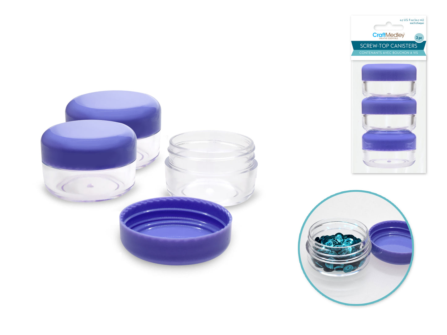 Craft/Bead Storage: 23x42mm 20.5g (0.7oz) Screw-Top Canister x3