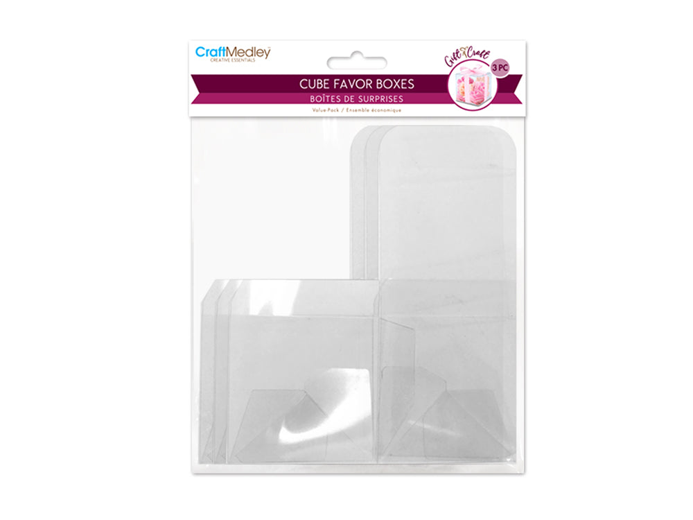Gift Craft: PET Clear Cube Favor Box Value-Pack B) Med 8cm 3pc