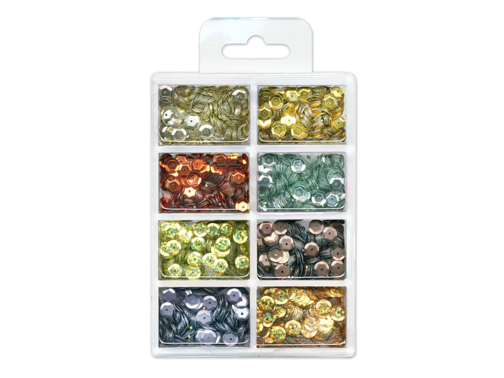 Craft Medley: 6mm Cup Sequins 25g Plastic Case 8-comp J) Dazzling Metallics (Copy)
