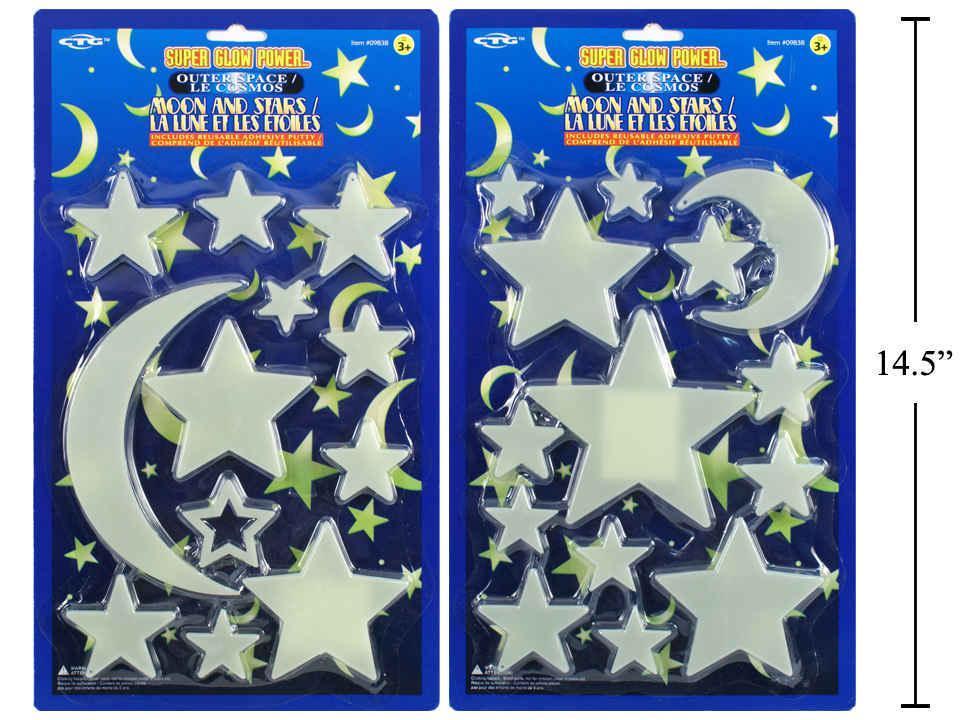 12-14pc Large Super Glow Moon/Star set, 2 styles, b/c
