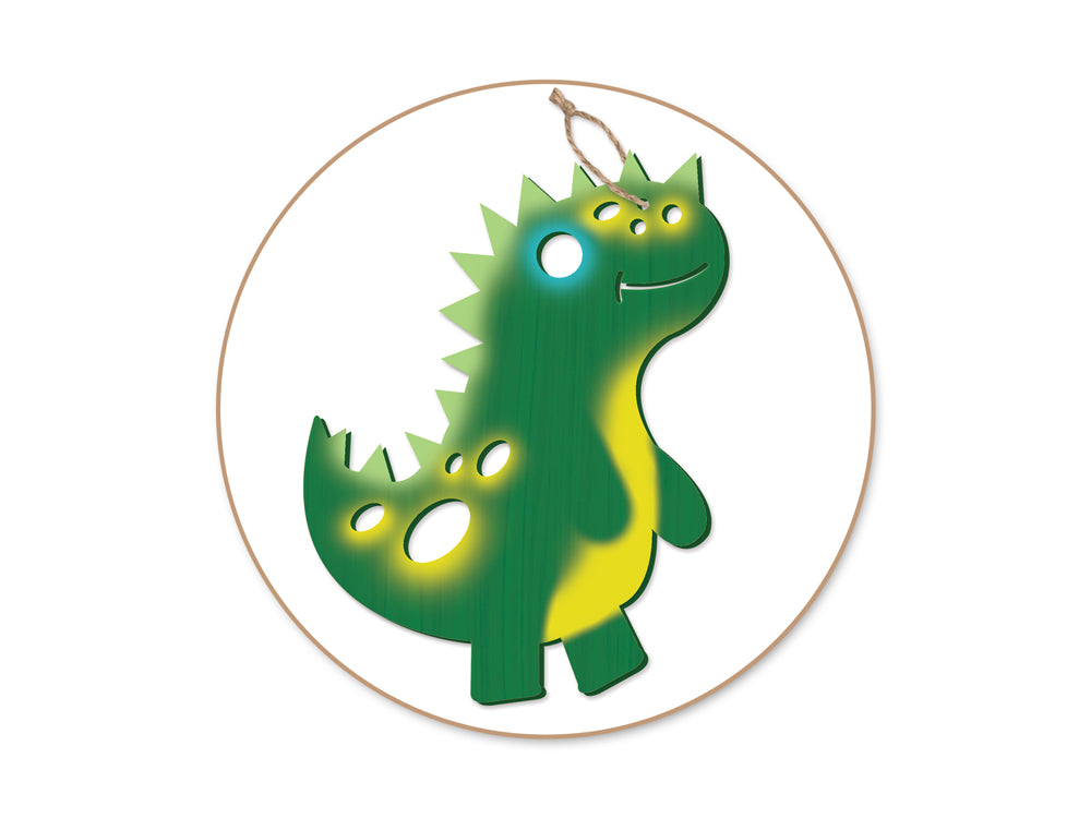 Wood Craft: Wood Ornaments x2 Asst Laser-Punch w/Jute Cord Hanger A) Dinosaur
