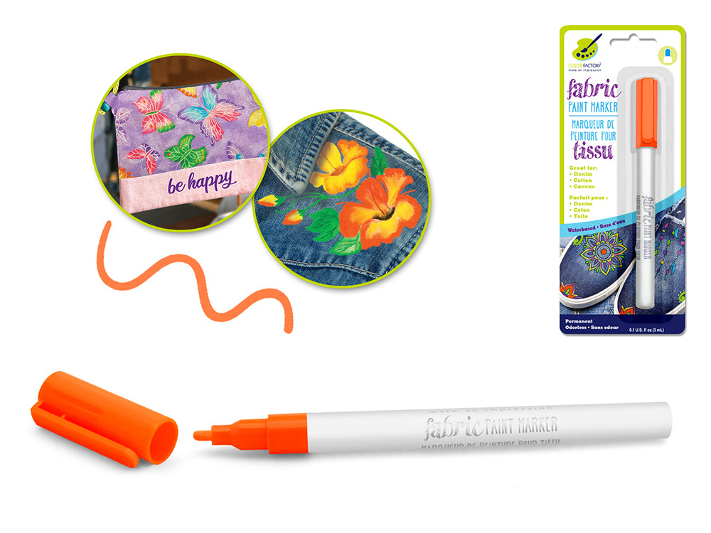 Color Factory: Fabric Paint Marker Permanent 3ml B) Neon Orange
