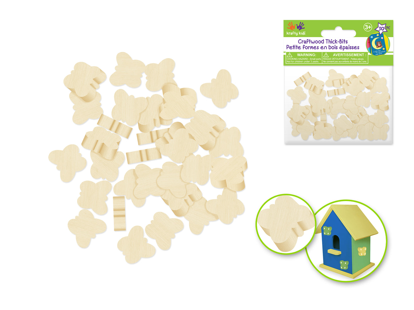 Craftwood: Wooden Thick-Bits 30pc 6mm(T) I) Butterfly Natural