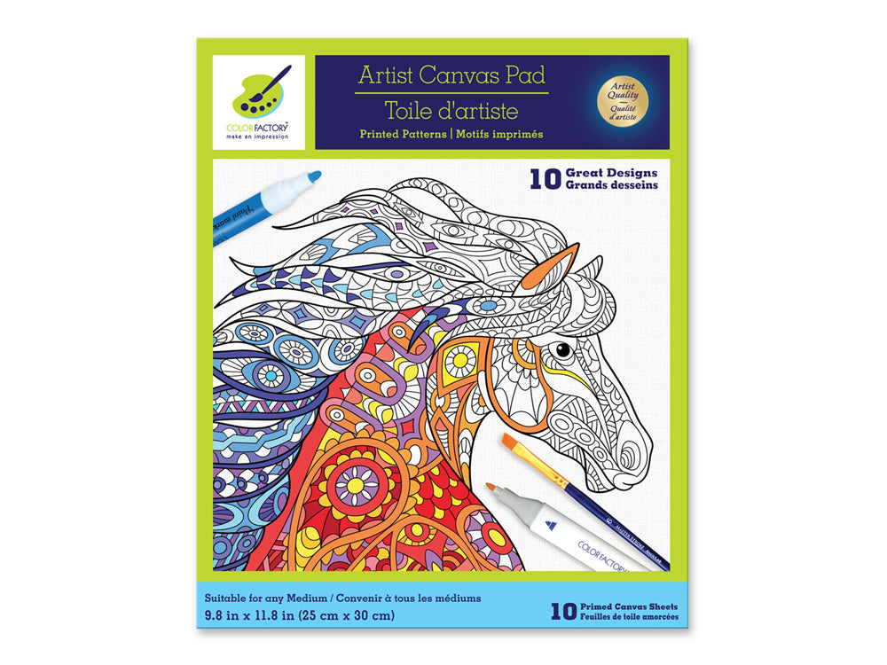 Color Factory: 9.8"x11.8" Canvas Pad w/Design Outlines 10Sheet Asst A) Animal Kingdom