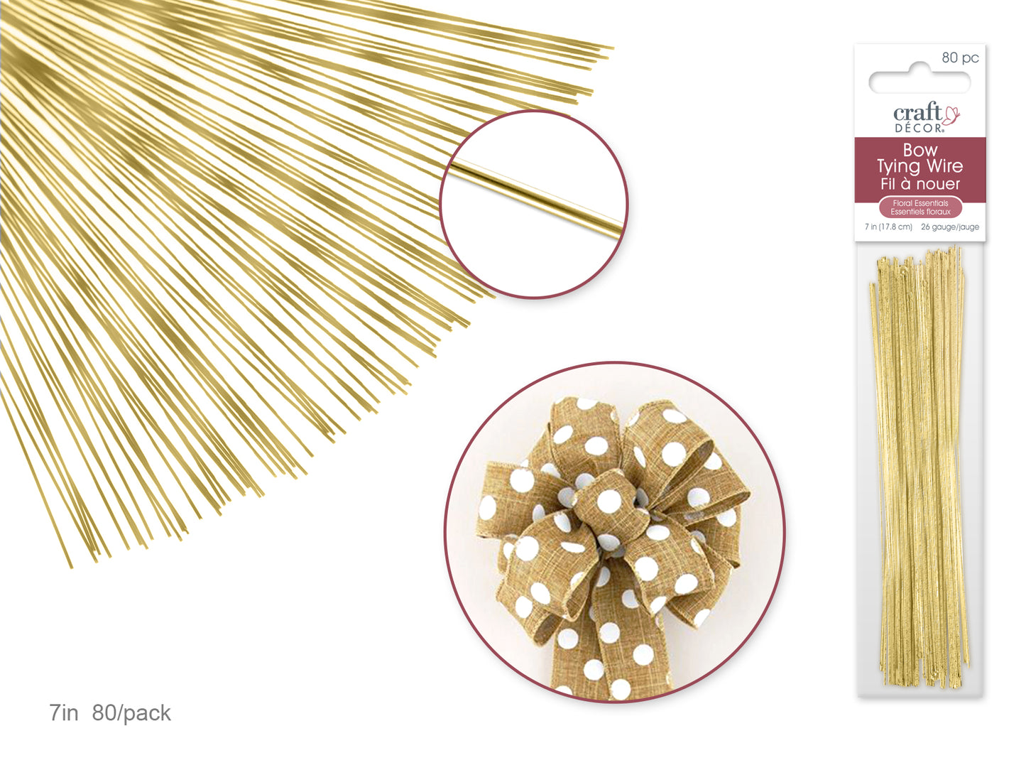 Craft Decor: 7" Bow Tying Wire Gold 26g 80/pkg