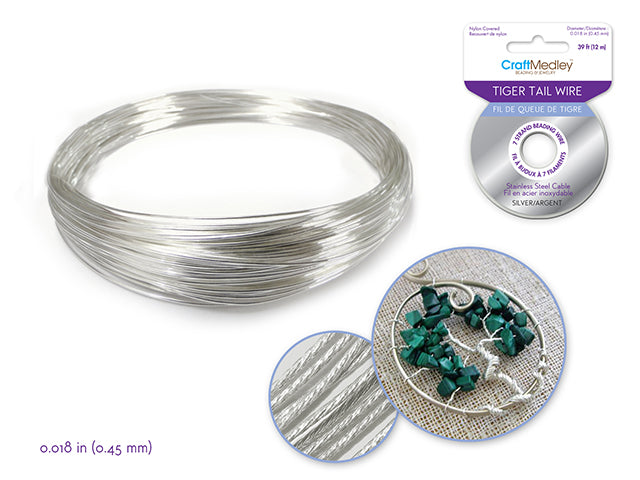 Beading/Jewelry Wire: Tiger Tail 7-strand .018 Diam (.45mm) 12m A) Silver