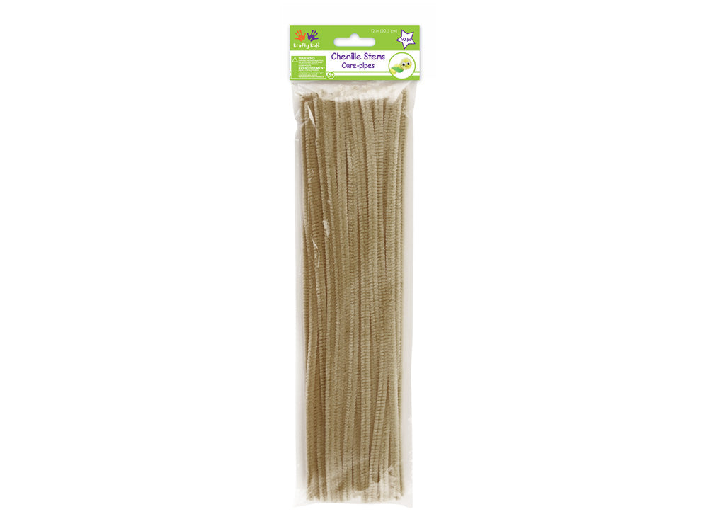 Chenille Stems: 6mmx30cm Standard Pipe Cleaners 40pc A) Beige