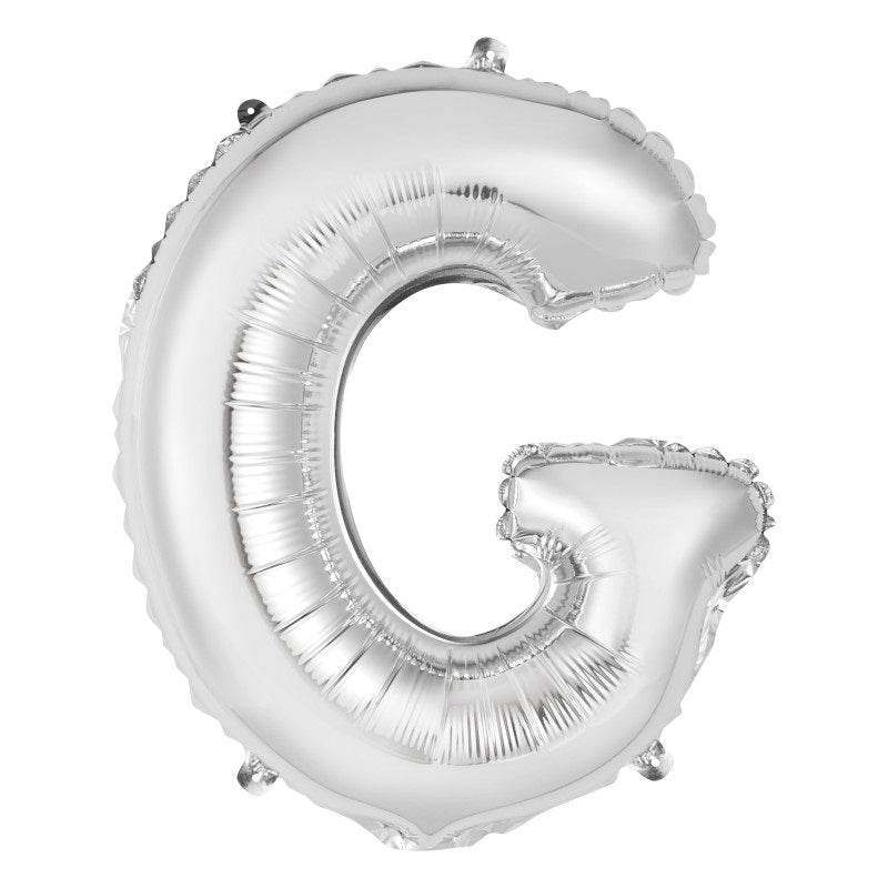 Silver Letter G Shaped Foil Balloon 14"  Packaged