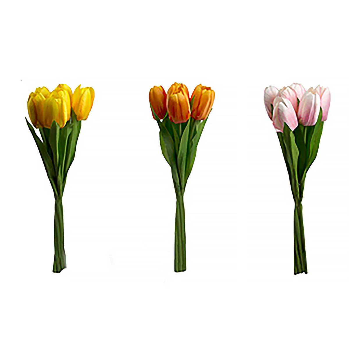 Country G. 15"L Artificial Tulips 6pcs/bunch, 3asst. colours, label