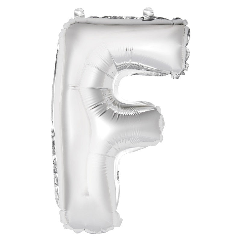 Silver Letter F Shaped Foil Balloon 14"  Packaged