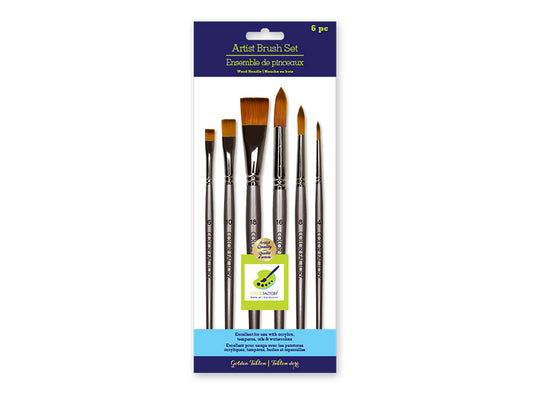 Artist Brush Set: Silver Set x6 Wood Handle/Nylon Hair A) Impact