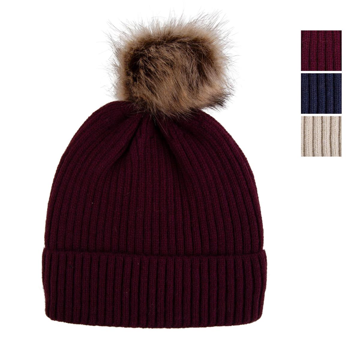 Nordic T. "Neve" Beanie w Pom Pom, Ladies, 3 asst , brushed lining, ht