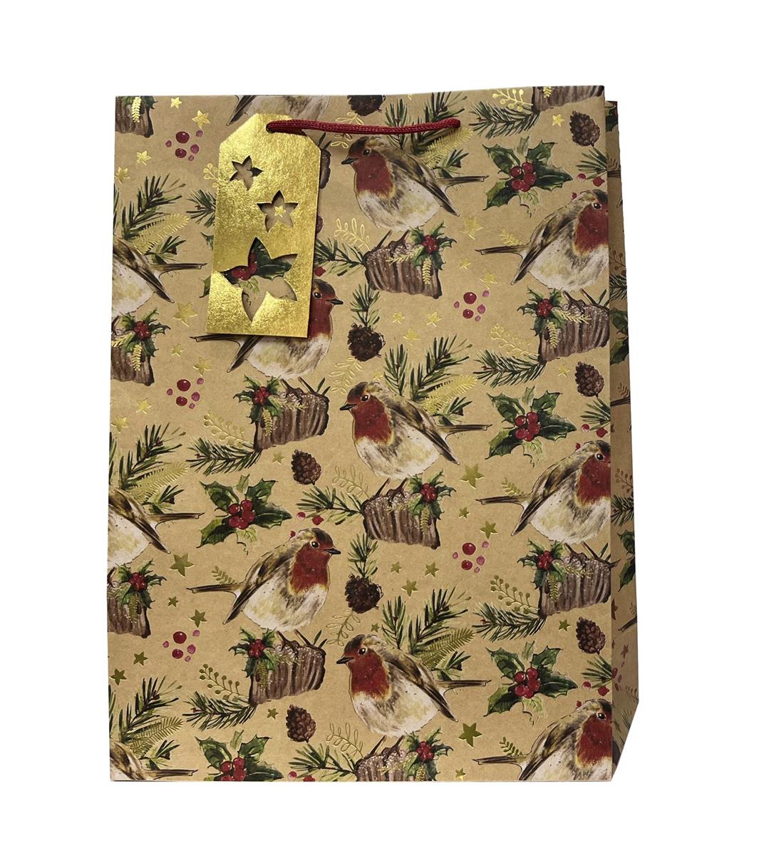 Paper T. Xmas DLX Gift Bag, Birds, Jumbo, 12.2"x16.5"x4.7", 210gsm