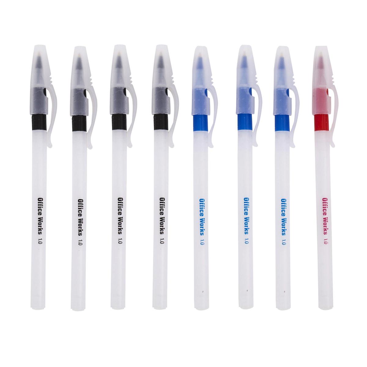 O.WKs. 8-pc. 1mm Grip Stick Pens 3 col.: Blue, Red & Black(#20406)