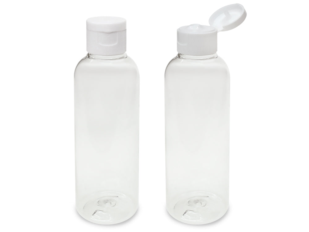 Plastic Bottles: 3.38oz (100ml) Transparent w/Flip-Top Lid 2/pk