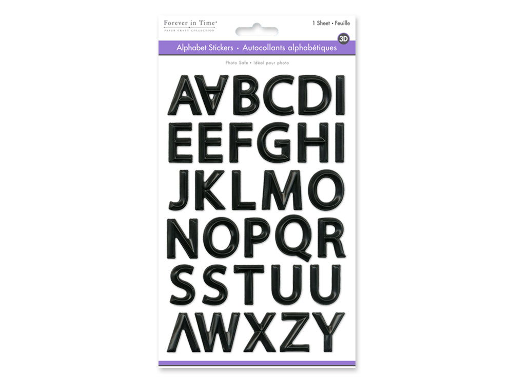 Paper Craft Sticker: 5.7"x9.8" 3D Alpha PVC C) Black