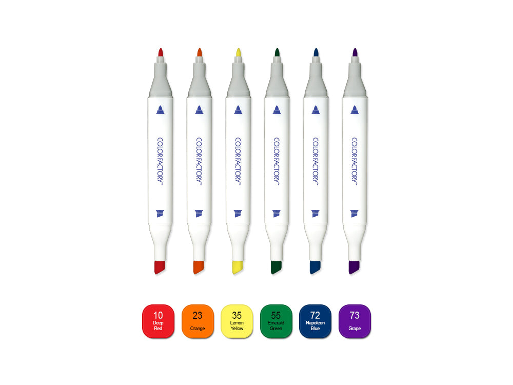 Color Factory: Water-Based Twin Markers Fine+Broad Tips 6pk C) Rainbow ROYGBV