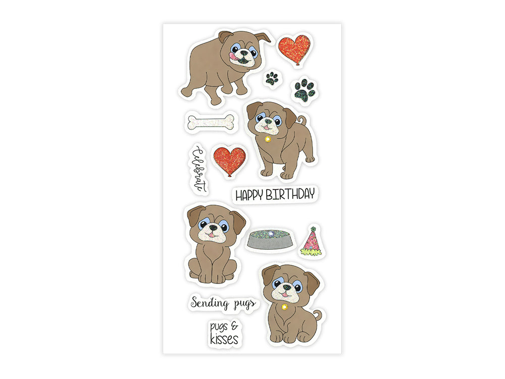 Handmade Sticker: 3D Glitter Cardstock Elements 250gsm B) Pugs & Kisses
