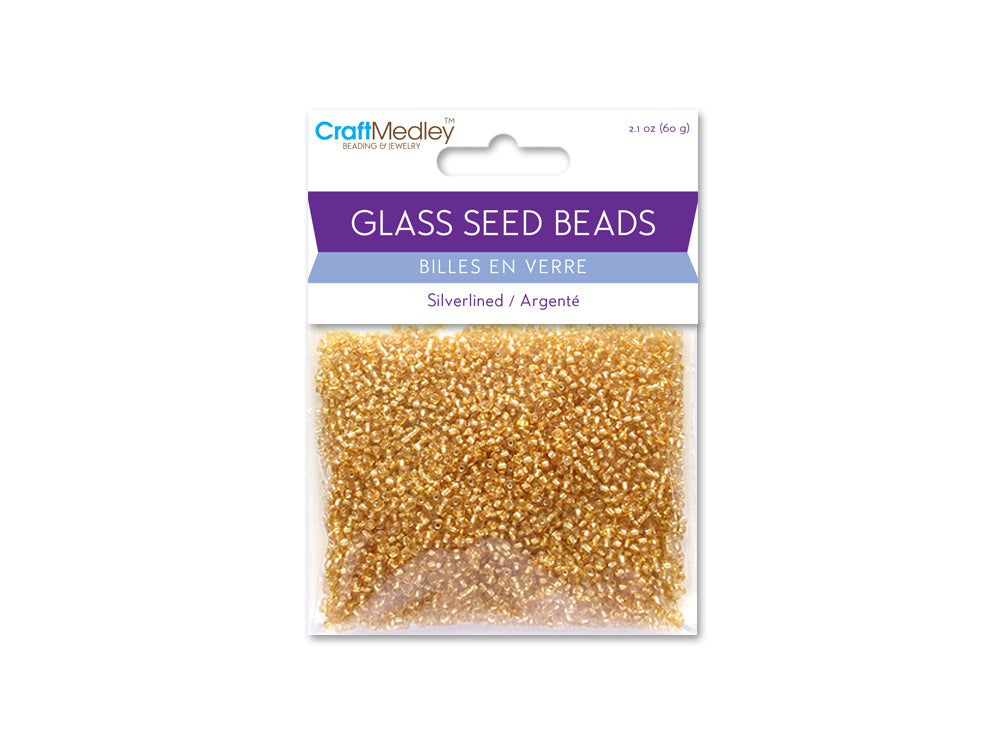Glass Seed Beads: 12/0 Silverlined 60Gms I) Gold