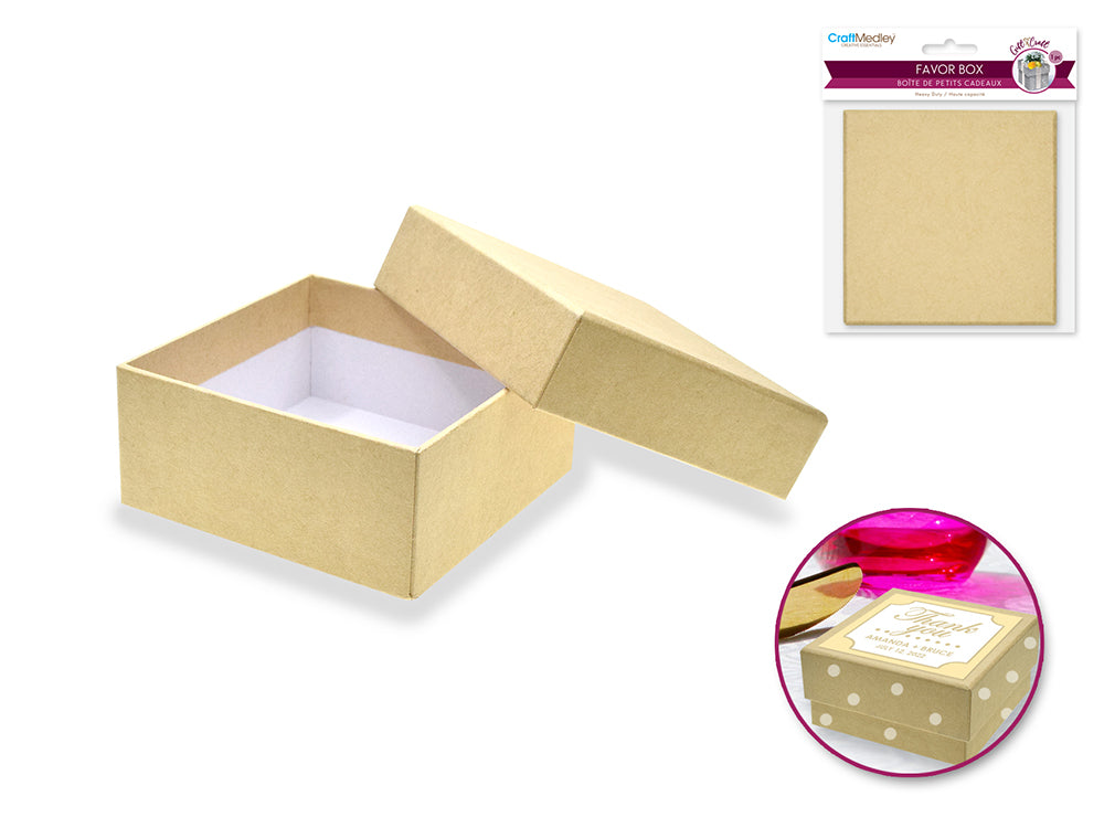 Gift Craft: 3.3"x3.3"x1.5" Heavy Duty Paper Favor Box B) Kraft