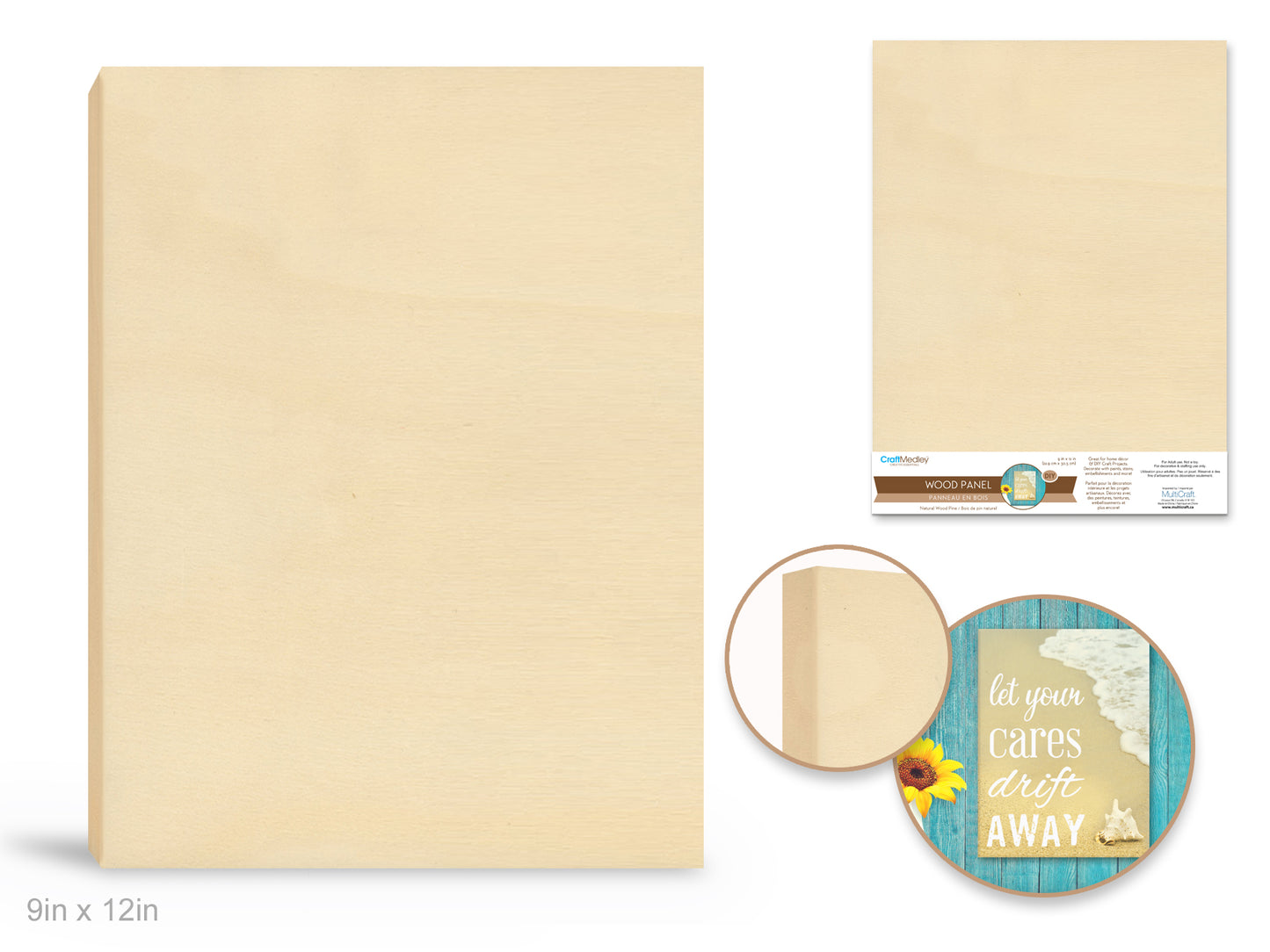 Wood Craft: 9"x11.6" DIY Art Panel Natural 0.7" Deep