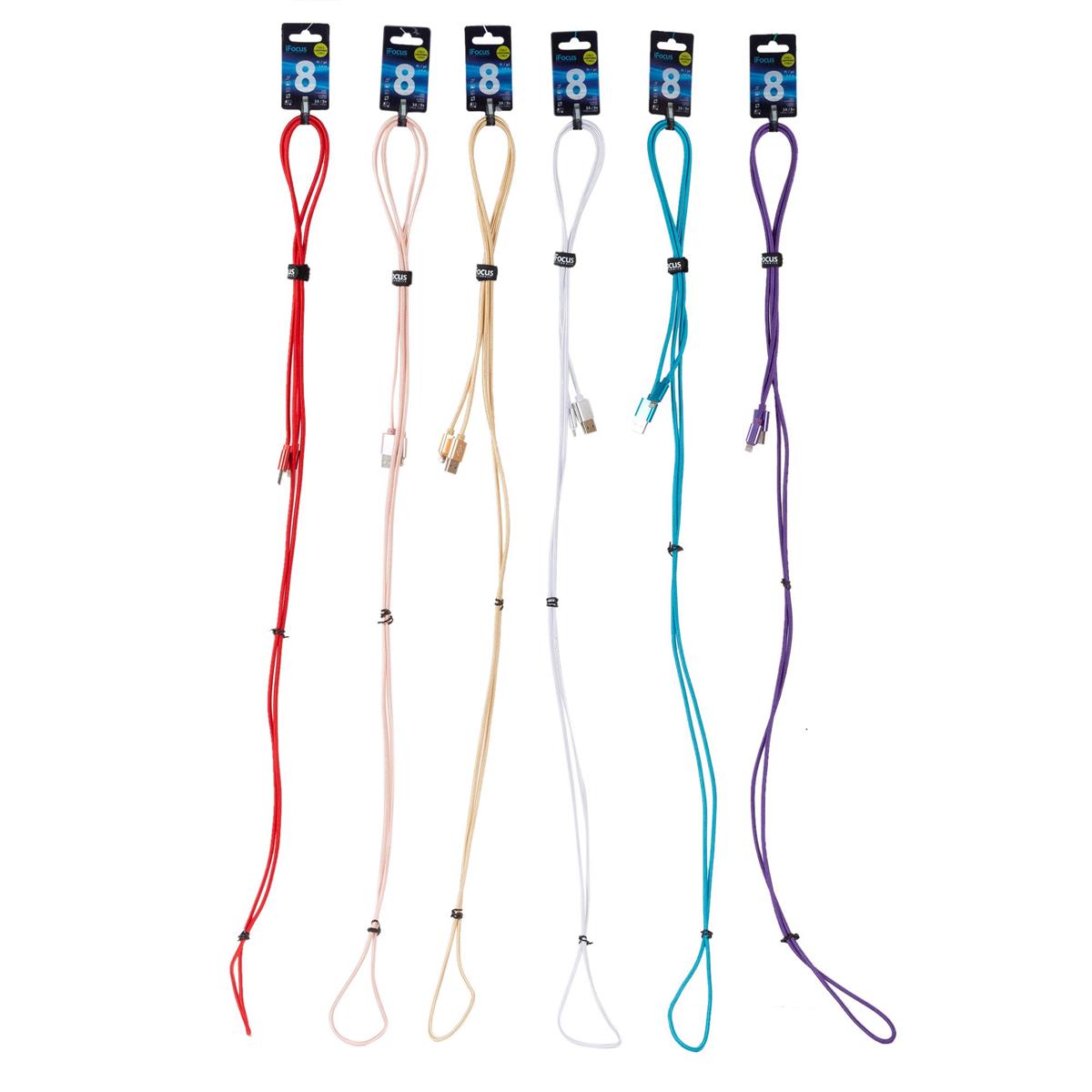 iFocus 8ft. Lightning Braided cable 6c Mix, Velcro strap