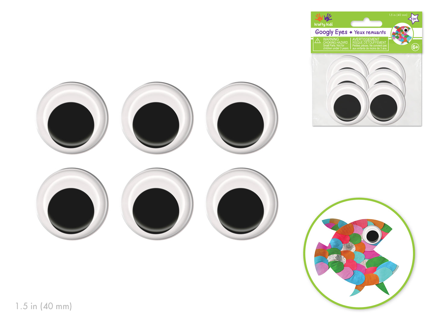 Paste-On Googly Eyes: 40mm Asst x6 Black Standard