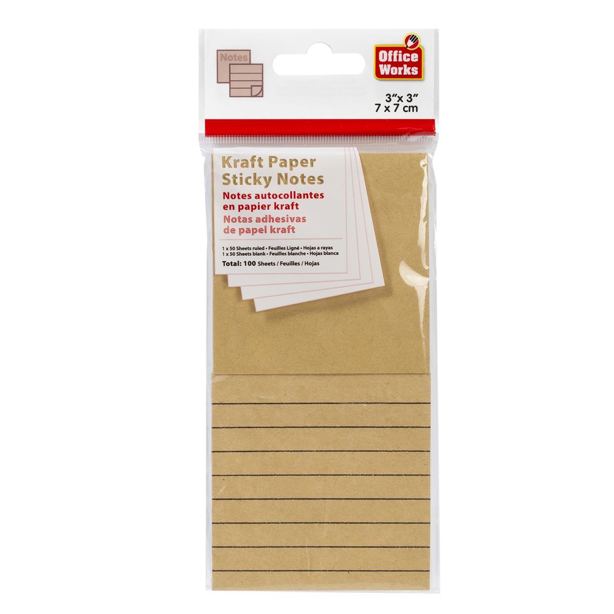 O.WKs. 50-sheet Sticky Notes, 2-pack 76x76mm,kraft Col., pbh
