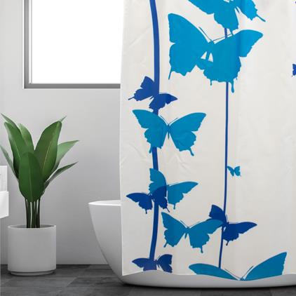 FABRIC SH. CURTAIN BUTTERFLY-TURQ.