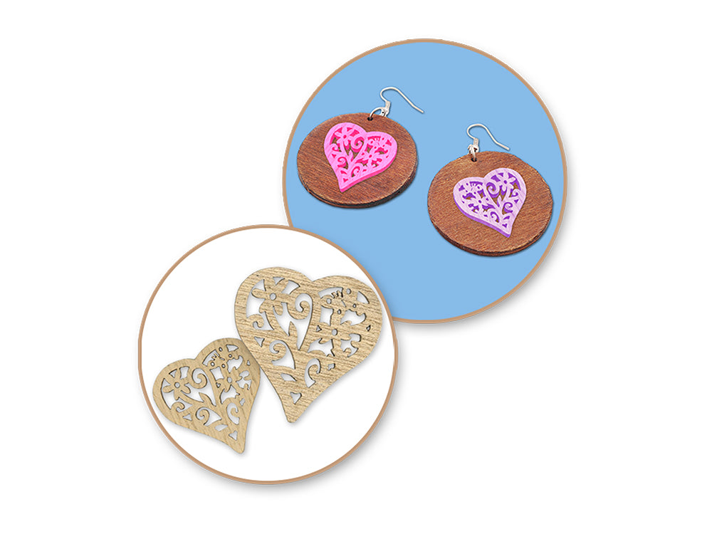 Wood Craft: 3cm+4cm Laser-Cut Ornate Wood Shapes 24pc A) Heart