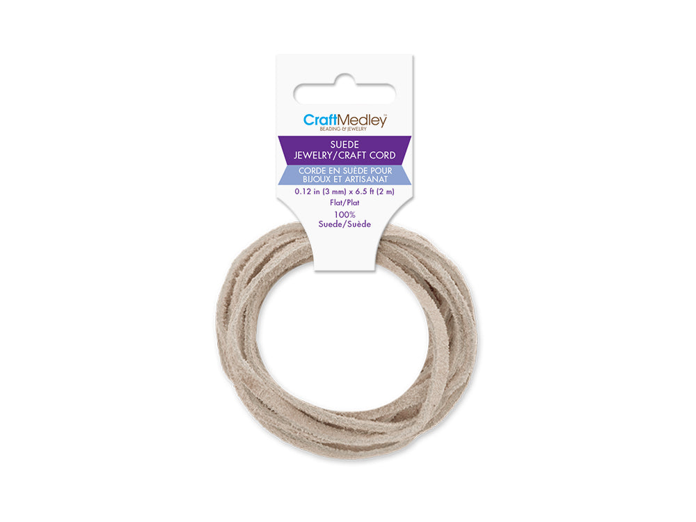 Jewelry/Craft Cord: 100% Suede 3mm Flat x2m D) Natural