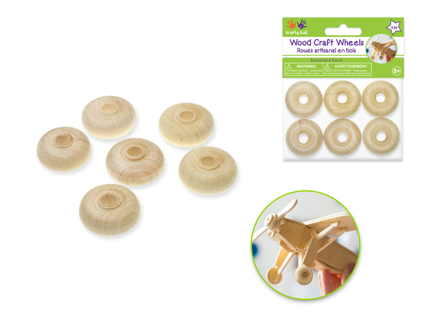 Craftwood: 1"x0.47" Wheel x6 Routered Natural