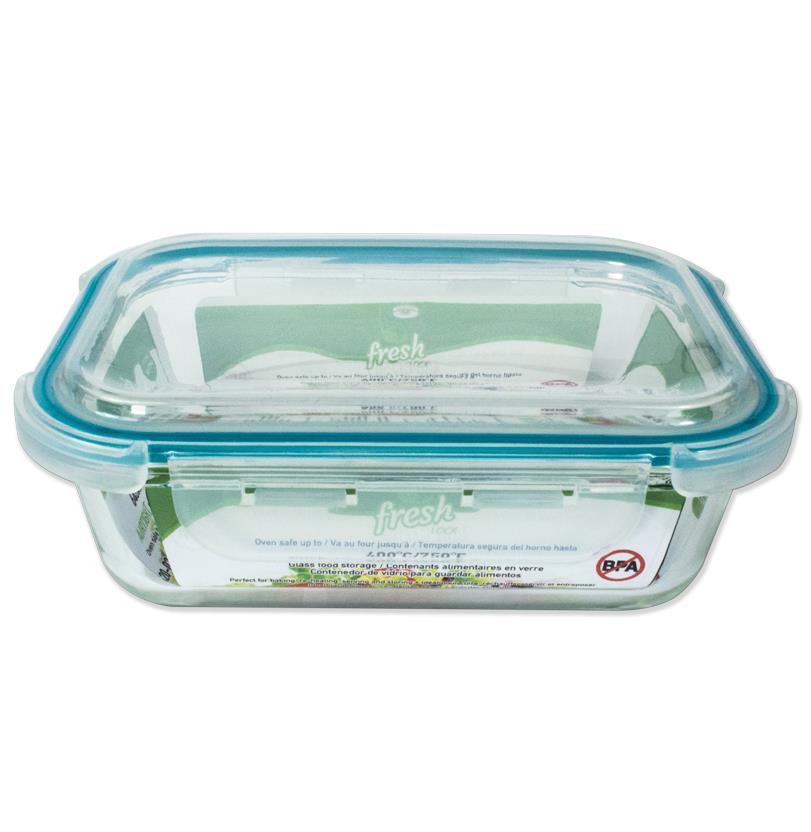 GLASS FOOD STORAGE CONTAINER RECTANGULAR 640ML