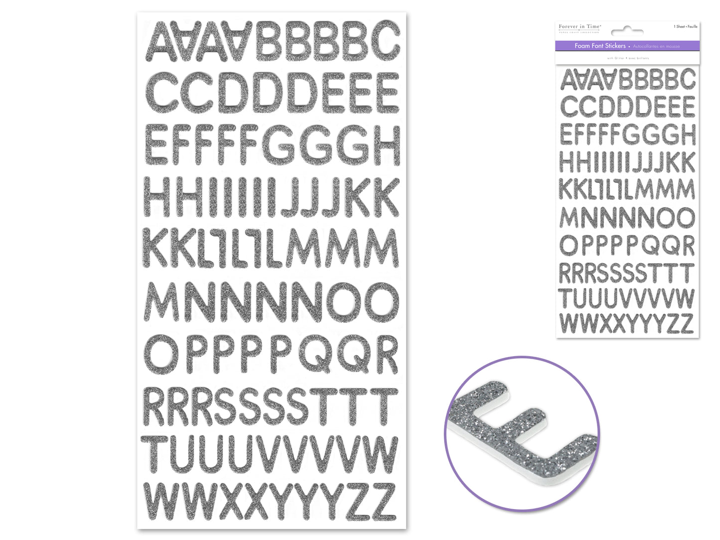 Paper Craft Sticker: 5.6"x11" Glitter Foam Alphabet 3/4" Letters B) Silver