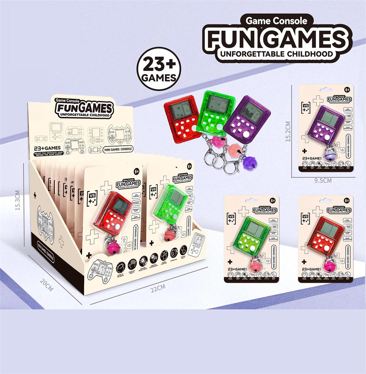 Mini Block Puzzle Game Console w/Keychain, 3 Asst., 18pcs/dsp, batt incl., 2*AG13