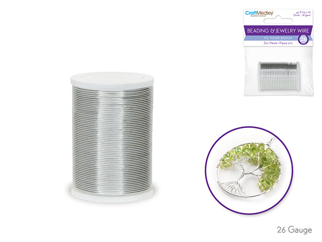Beading/Jewelry Wire: 15yds Silver~ Zinc Plating On Spool A) 26 GAUGE