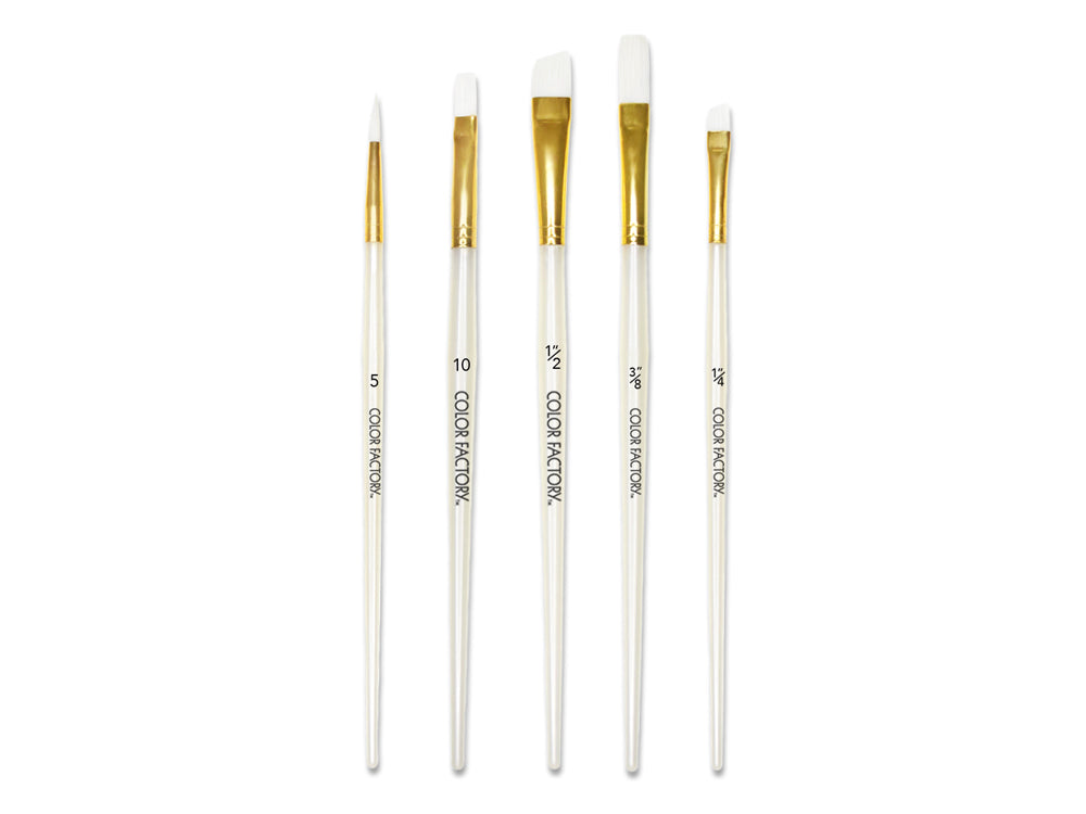 Artist Brush Set: Golden Taklon Pearl Shimmer Series x5 Plastic Handle A) White Nylon Multi-Set 1