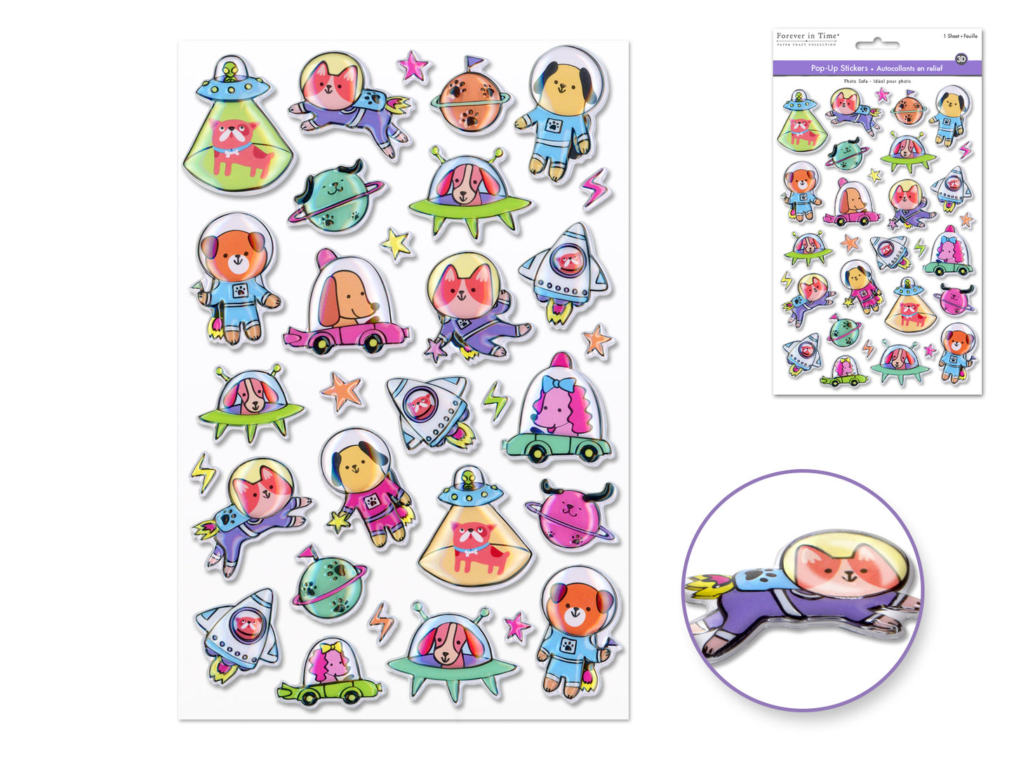Paper Craft Sticker: 5.5"x8.25" 3D Pop-Up C) Pets in Space