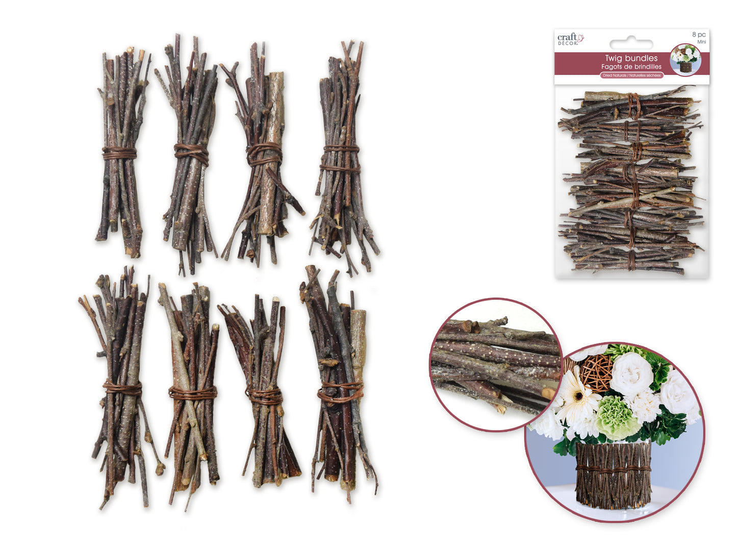 Craft Decor Dried Naturals: 3" Mini Twig Bundles 8pc A) Natural