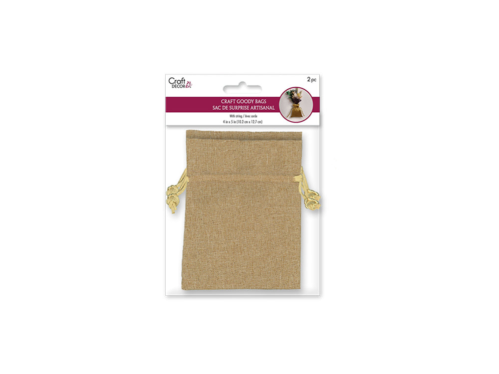 Craft Decor: 4"x5" Craft Goody Bags x2 Poly-Weave w/Rib String A) Burlap-Look