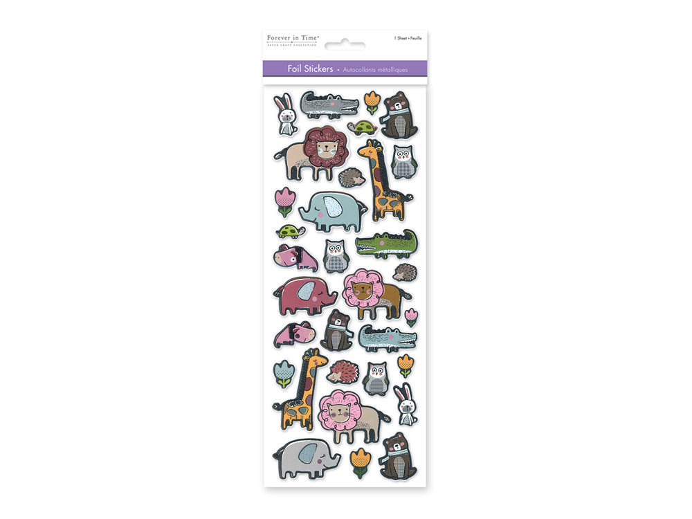 Paper Craft Stickers: 4.75"x12" Foil Icons 3D F) Animal Pals