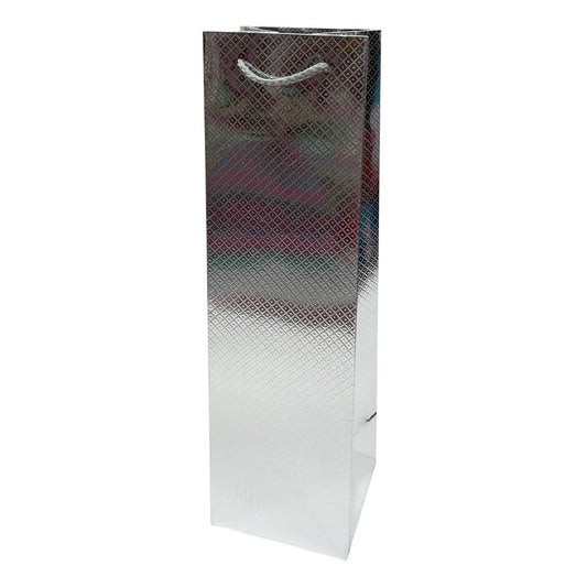 Paper T. Gift Bag, Bottle, Metallic Embossed Silver, 210GSM, Tag +j-hook
