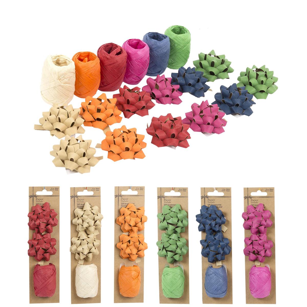 Paper T. 2pcs Kraft 2.5" Star Bow, w/1pc 10M Ribbon Spool,