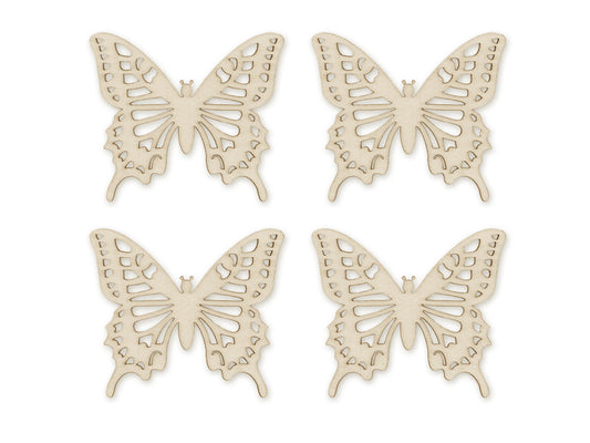 Wood Craft: 8cm Laser-Cut Ornate Wood Shapes x4 I) Butterfly 2