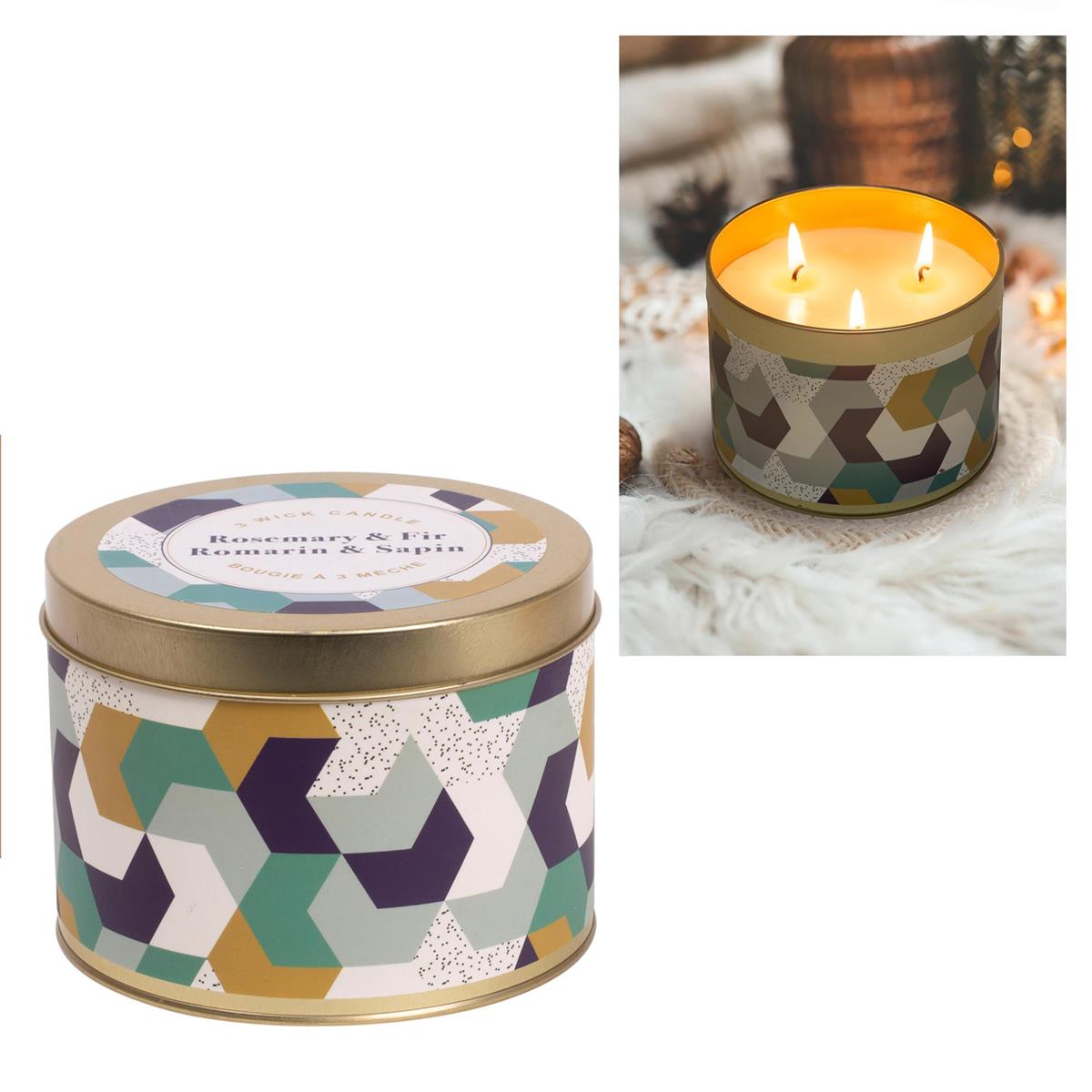 KG 3-Wick Tin Rosemary & Fir 14Oz Paraffin/Soy Blend Candle (Az)