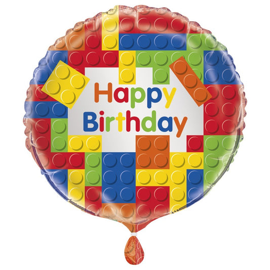 Helium filled - Building Blocks Birthday Round 18" Foil Balloon
