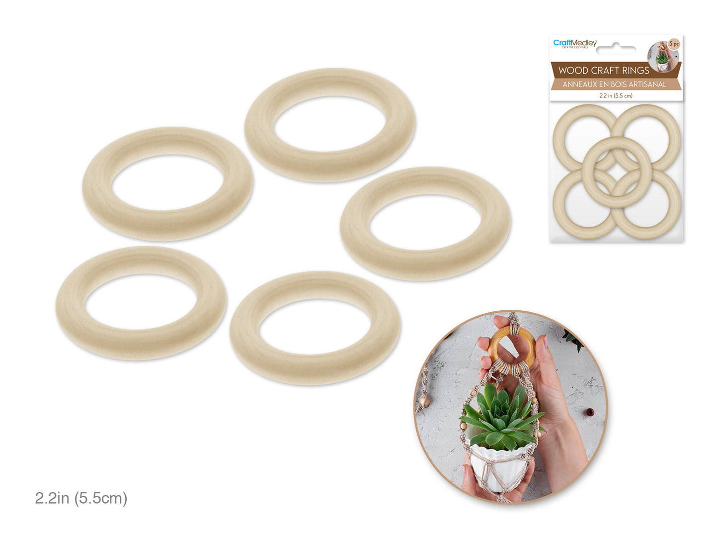 Craftwood: 55mm Craft Rings x5 Natural