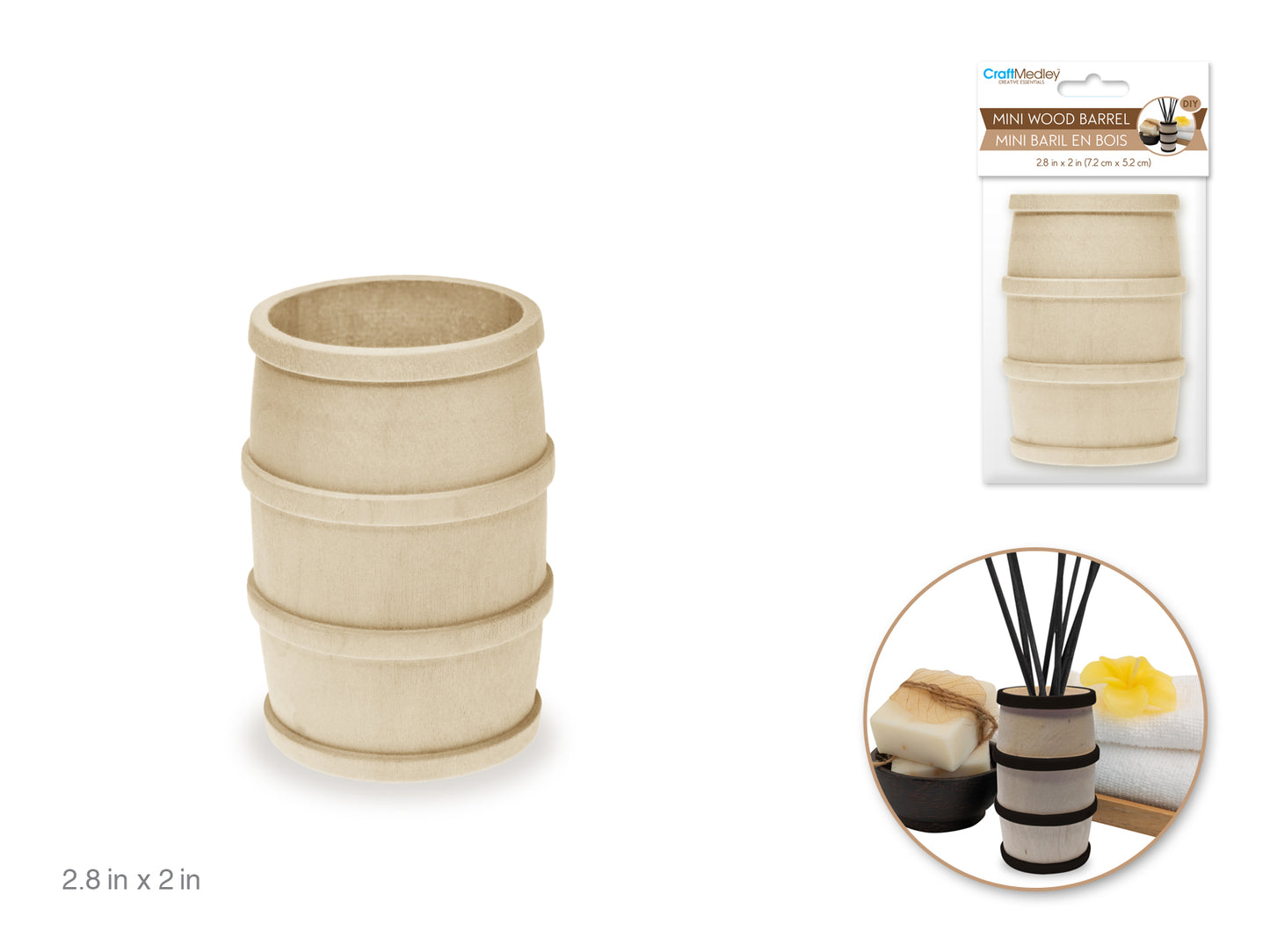 Craftwood: 2.8"x2" Mini Barrel 1pc Natural Routered Bands x4