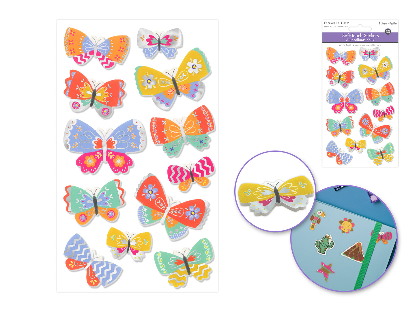 Paper Craft Sticker: 3.9"x6.3" 3D Foil Soft-Touch Themed A) Butterfly
