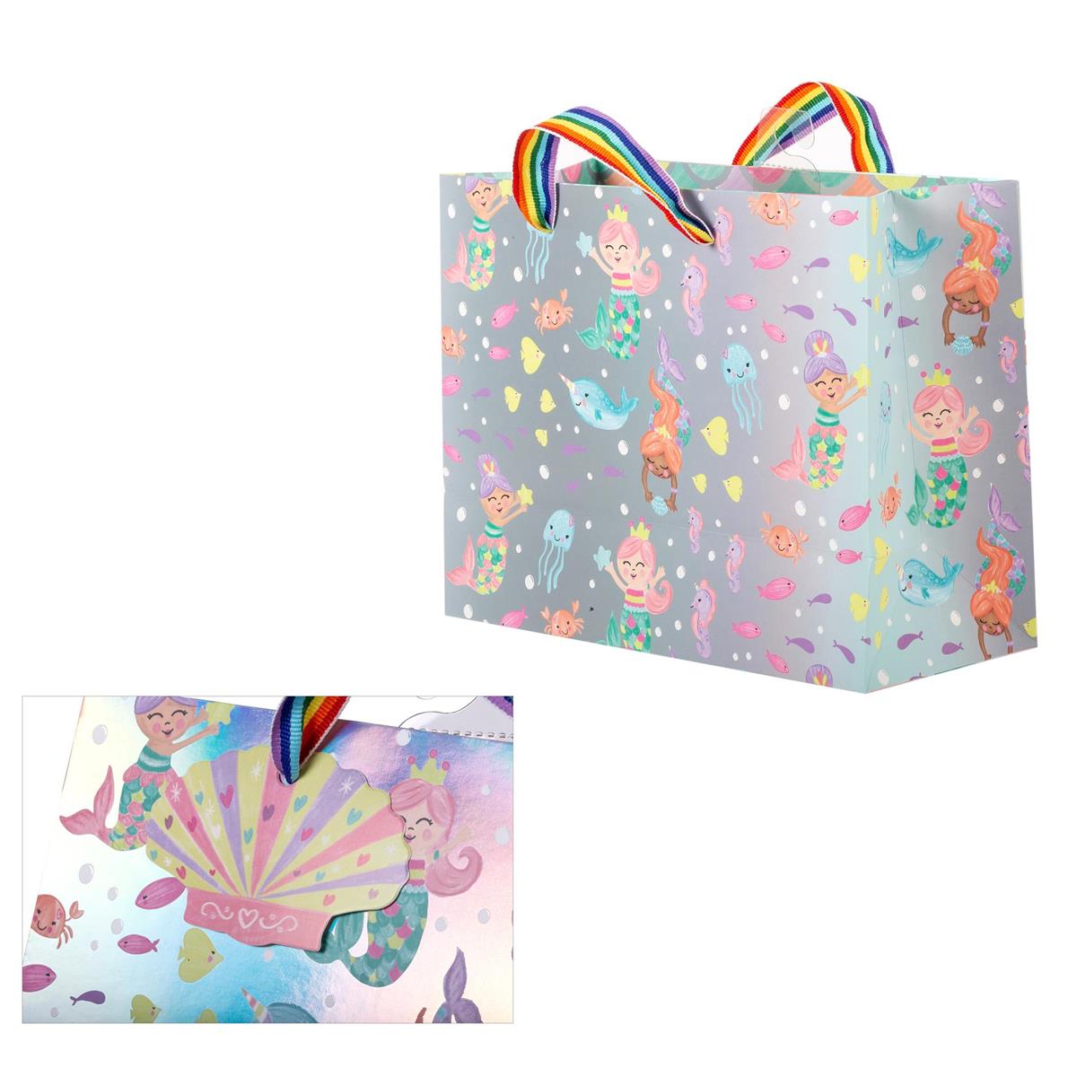 Paper T. DLX Gift Bag, Medium, Mermaids, 210GSM, HS DLX Tag&Hdle, +j-hook